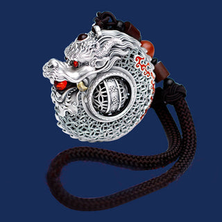 Buddha Gift 999 Sterling Silver Year of the Dragon Rotatable Ball Five Elements Copper Coin Strength Hanging Decoration