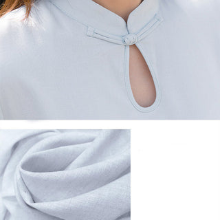 Buddha Gift 2Pcs Lotus Pattern Tai Chi Meditation Yoga Cotton Linen Clothing Top Pants Women's Set