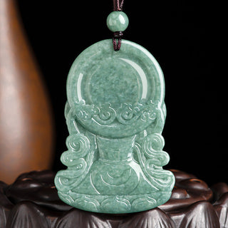 Buddha Gift Four-armed Avalokitesvara Natural Jade Amulet Blessing String Necklace