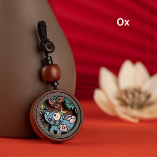 Buddha Gift Year Of The Dragon Hand Painted Chinese Zodiac Rosewood Carved Calm Key Chain