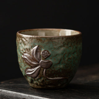 Buddha Gift Lotus Pod Leaf Flower Auspicious Clouds Ceramic Teacup Kung Fu Tea Cup