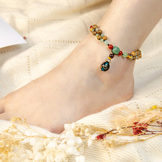Buddha Gift Wenge Wood Green Aventurine Balance Protection Anklet