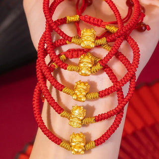 Buddha Gift 999 Sterling Silver Year of the Dragon Copper Coin Fortune Dragon Fu Character Luck Handcrafted Red String Braided Bracelet