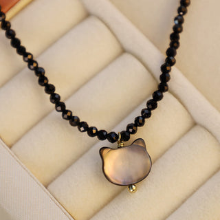 Buddha Gift Black Spinel Cute Cat Motivate Choker Necklace