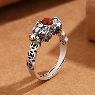 Buddha Gift PiXiu Copper Coin Red Agate Wealth Luck Ring