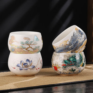 Buddha Gift Dragon Cicada Bamboo Deer Crane Lotus Plum Flower Ceramic Teacup Kung Fu Tea Cup Bowl 185ml