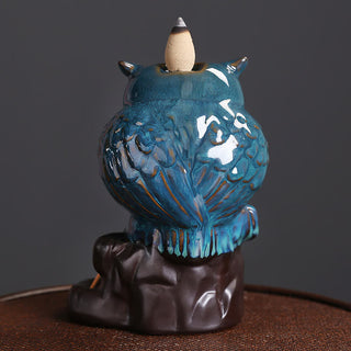 Buddha Gift Cute Owl Ceramic Backflow Smoke Fountain Meditation Healing Incense Burner Decoration