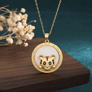Buddha Gift White Jade Year of the Tiger Blessing Necklace