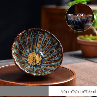Buddha Gift Lotus Peacock Dragon Phoenix Koi Fish Ceramic Teacup Inlaid Tea Cups 120ml