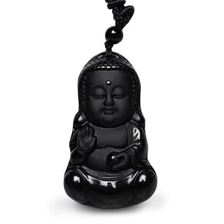 Buddha Gift Natural Black Obsidian Crystal Buddha Strength Protection Amulet Lucky Charm Pendant Necklace