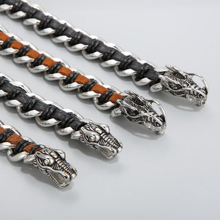 Buddha Gift Dragon Leather Titanium Steel Protection Luck Braided Bracelet