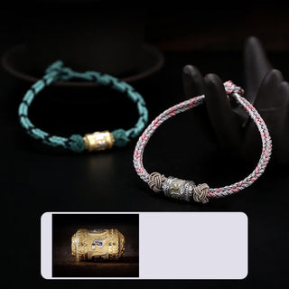 Buddha Gift 925 Sterling Silver Om Mani Padme Hum Prayer Wheel Luck Strength Red String Bracelet