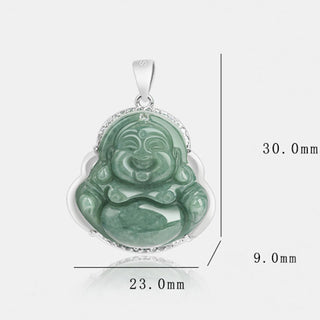 Buddha Gift 925 Sterling Silver Laughing Buddha Jade Abundance Necklace Chain Pendant