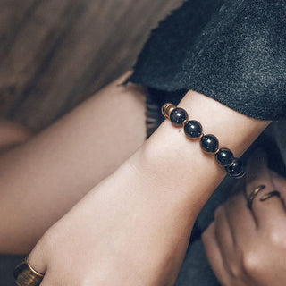 Buddha Gift Lava Rock Stone Rainbow Obsidian Copper Support Healing Bracelet