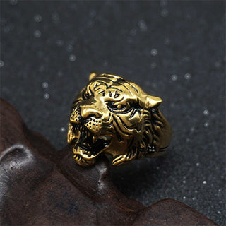 Buddha Gift Men's Animal Tiger Head Titanium Steel Balance Calm Punk Rock Biker Ring
