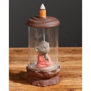 Buddha Gift Meditation Wukong Monkey King Purple Clay Windshield Lotus Backflow Smoke Fountain Incense Burner Decoration