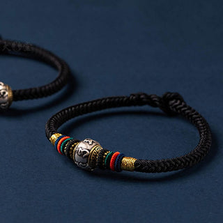 Buddha Gift 925 Sterling Silver Tibet Handmade Om Mani Padme Hum Luck Protection King Kong Knot Braided Bracelet