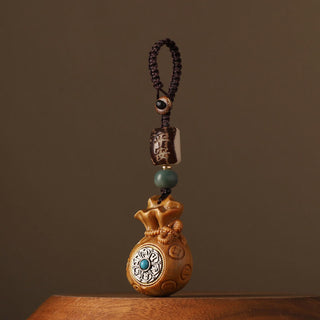 Buddha Gift Small Leaf Red Sandalwood Green Sandalwood Money Bag Om Mani Padme Hum Rotatable Protection Hanging Decoration