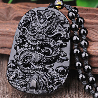 Buddha Gift Black Obsidian Stone Dragon Fulfilment Pendant Necklace