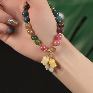 Buddha Gift Natural Colorful Tourmaline Flower Bead Love Bracelet