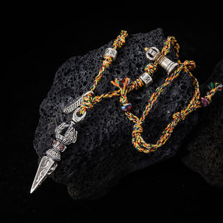 Buddha Gift Tibetan Handmade 925 Sterling Silver Dorje Vajra Om Mani Padme Hum Feather Strength Necklace Pendant