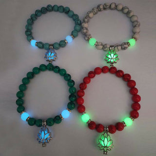 Buddha Gift Tibetan Turquoise Glowstone Luminous Bead Lotus Protection Bracelet