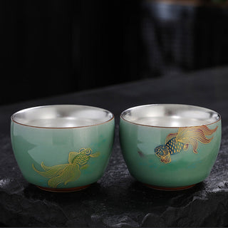 Buddha Gift Butterfly Goldfish Lotus Koi Fish Ceramic Teacup Kung Fu Tea Cup 120ml