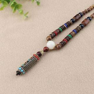 Buddha Gift Tibetan Om Mani Padme Hum Dzi Bead Wenge Wood Necklace Pendant