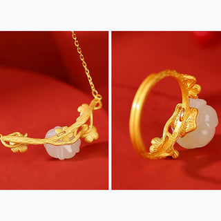 Buddha Gift 925 Sterling Silver Plated Gold Hetian Jade  Plum Blossom Luck Necklace Pendant Bracelet Bangle Ring