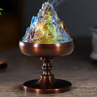 Buddha Gift Liuli Crystal Mountain Healing Meditation Incense Burner