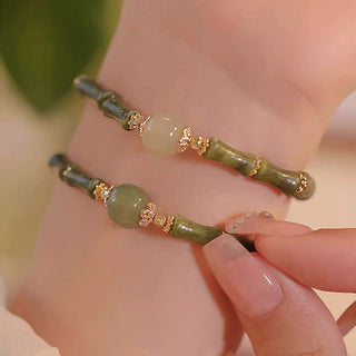 Buddha Gift 14K Copper Plated Peridot Hetian Jade Bamboo Pattern Luck Bracelet