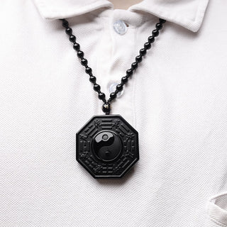 Buddha Gift Black Obsidian Stone Yin Yang Pendant Necklace