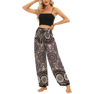 Buddha Gift Boho Mandala Print Lace-up Wide Leg Pants Women's Yoga Pants
