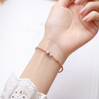 Buddha Gift 14K Gold Plated Natural Rhodonite Loving Energy Chain Bracelet