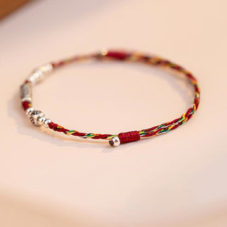 Buddha Gift 925 Sterling Silver Luck Koi Fish Braided Colorful String Bracelet Anklet