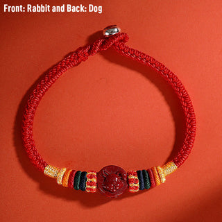 Buddha Gift Year of the Dragon 925 Sterling Silver Chinese Zodiac Cinnabar Auspicious Matches Blessing Bracelet
