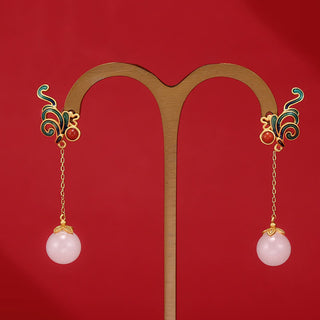 Buddha Gift Vintage White Jade Red Agate Bead Blessing Drop Dangle Earrings
