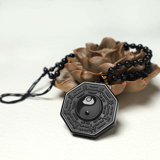 Buddha Gift Black Obsidian Stone Yin Yang Pendant Necklace