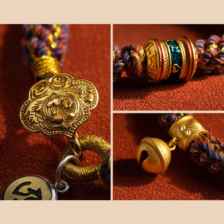 Buddha Gift 925 Sterling Silver Chinese Zodiac Natal Buddha Om Mani Padme Hum Luck Bell Braided String Bracelet