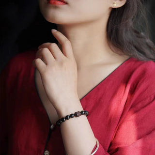 Buddha Gift Natural Gold Sheen Obsidian Rainbow Obsidian Om Mani Padme Hum Fu Character Healing Bracelet