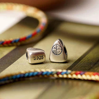 Buddha Gift 925 Sterling Silver Fu Character Zongzi Pattern Multicolored String Luck Handmade Braided Bracelet