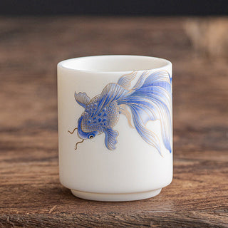Buddha Gift Koi Fish White Porcelain Ceramic Teacup Kung Fu Tea Cup