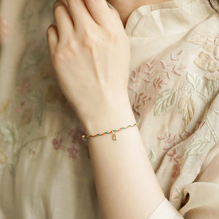 Buddha Gift Auspicious Fu Character Peace And Joy Luck Handmade Multicolored Child Adult Bracelet