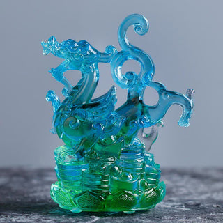 Buddha Gift Feng Shui Four Symbols Azure Dragon Handmade Liuli Crystal Art Piece Home Office Decoration