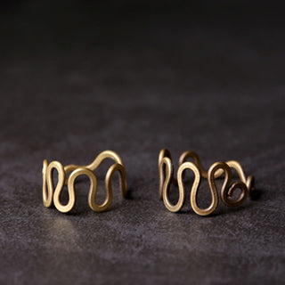 Buddha Gift Simple Curved Brass Design Copper Luck Wealth Adjustable Ring