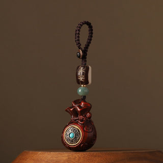 Buddha Gift Small Leaf Red Sandalwood Green Sandalwood Money Bag Om Mani Padme Hum Rotatable Protection Hanging Decoration