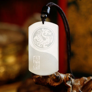 Buddha Gift White Jade PiXiu Yin Yang Luck Protection Necklace Pendant