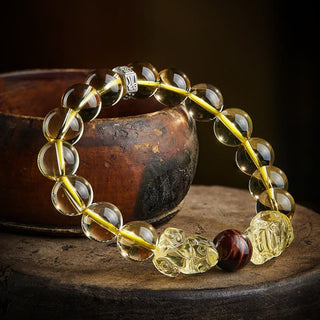 Buddha Gift Natural Citrine Double PiXiu Tiger Eye Prosperity Protection Bracelet