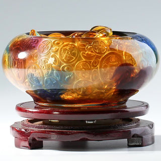 Buddha Gift Handmade Liuli Crystal Treasure Bowl Ingots Art Piece Home Decoration