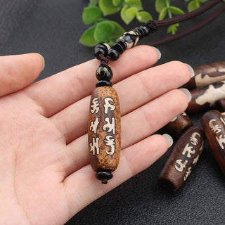 Buddha Gift Tibet Om Mani Padme Hum Dzi Bead Avalokitesvara Pattern Wealth Necklace Pendant